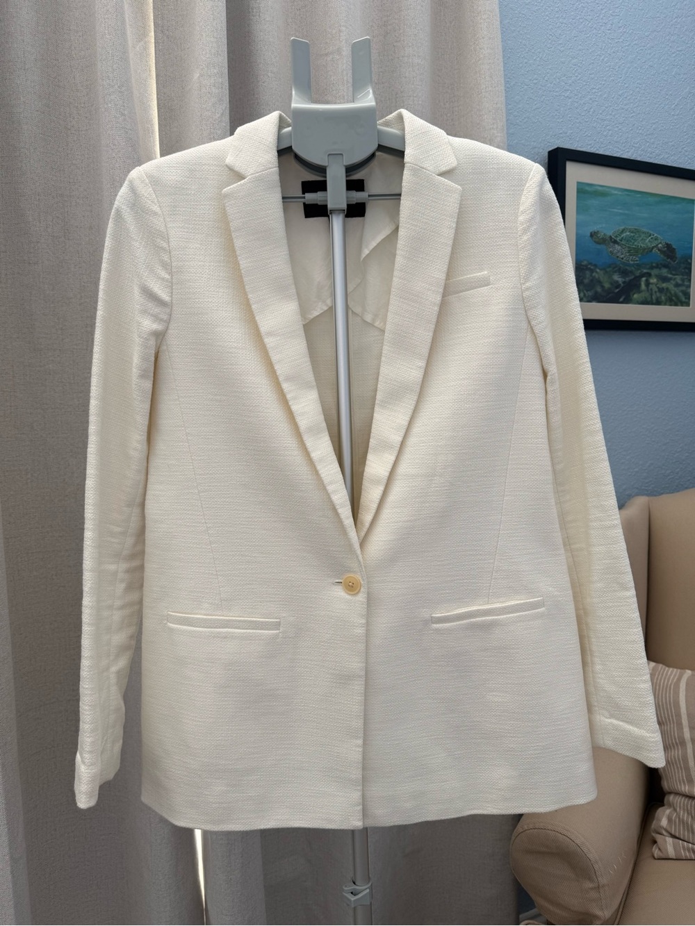 Banana Republic Women's Cream Textured Linen Look Single-Button Blazer Size 6